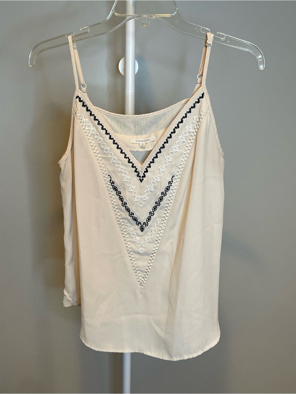 41 Hawthorn Cream Camisole with Black & White Embroidered V-Detail